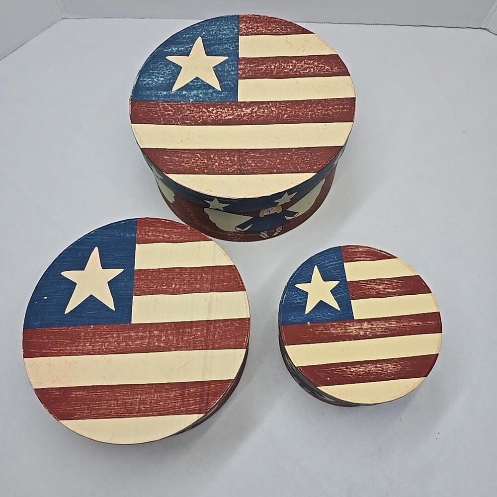 Lot of 3 Vintage Patriotic Angel paper Box Red/White Stripes Stars Angels - Picture 7 of 15